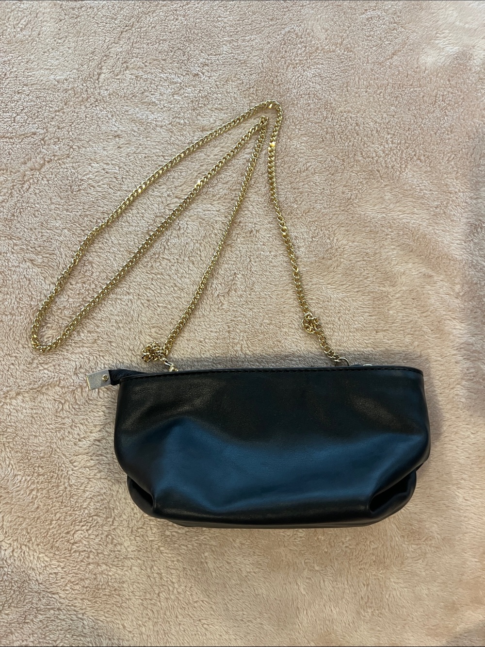 Anthropologie Black Leatherette Clutch with Gold Chain